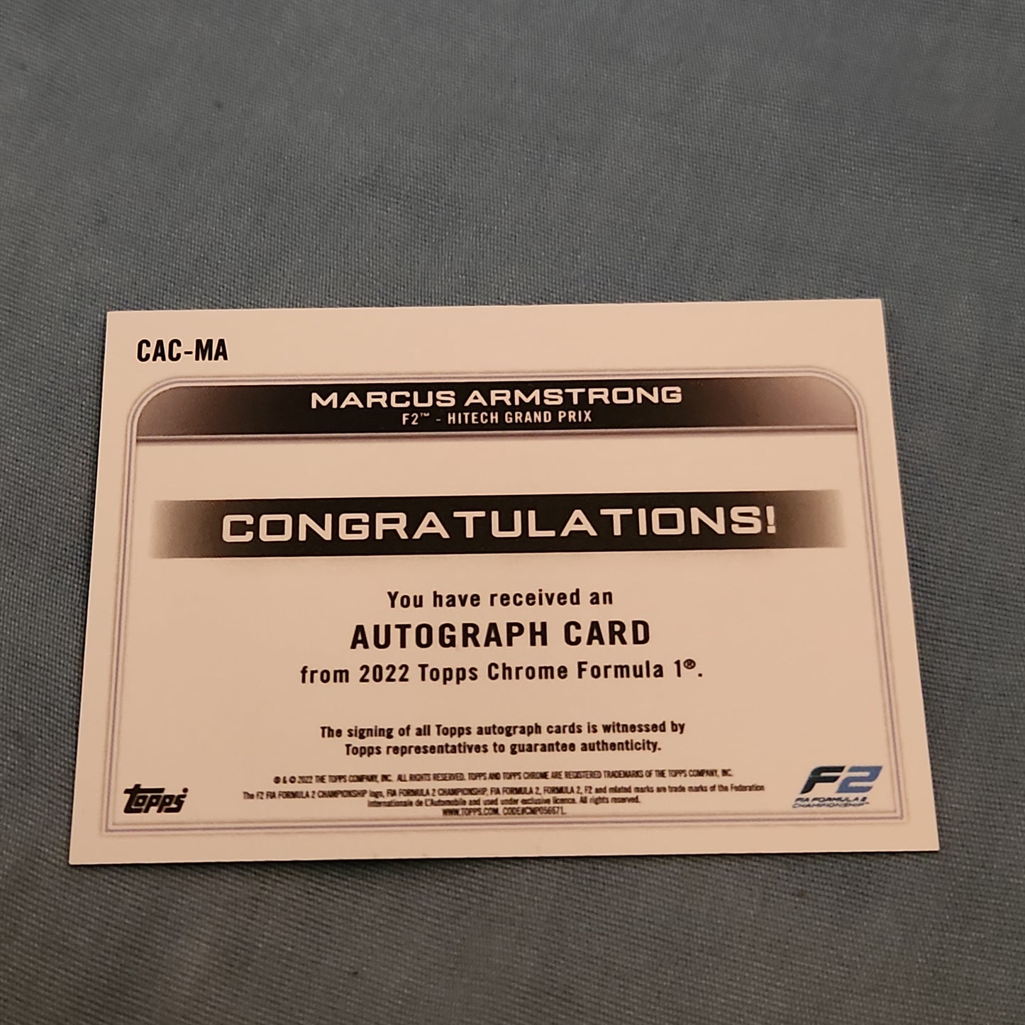 Topps Chrome Marcus Armstrong Auto #CAC-MA