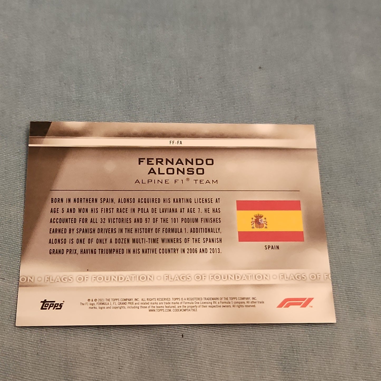 Topps Flag Of Foundation Fernando Alonso #FF-FA