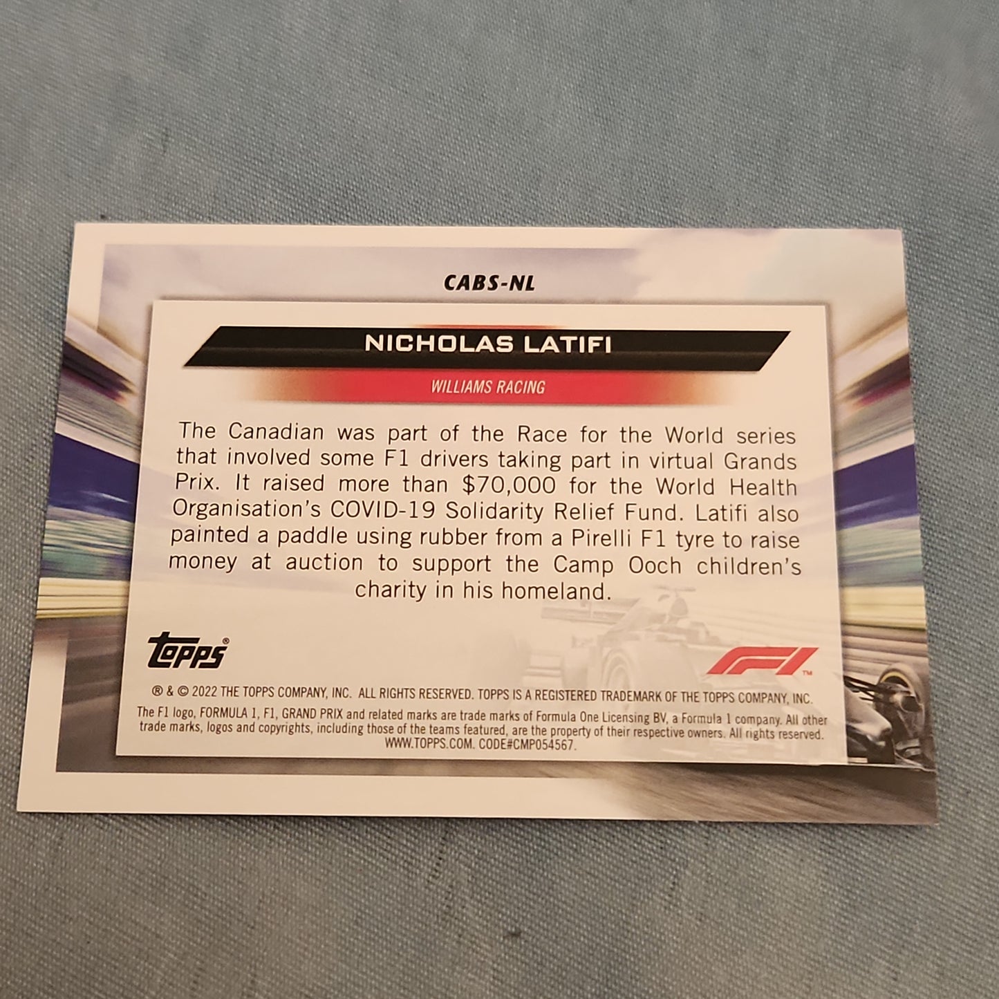 Topps Clean Are Blue Skies Nicholas Latifi #CABS-NL