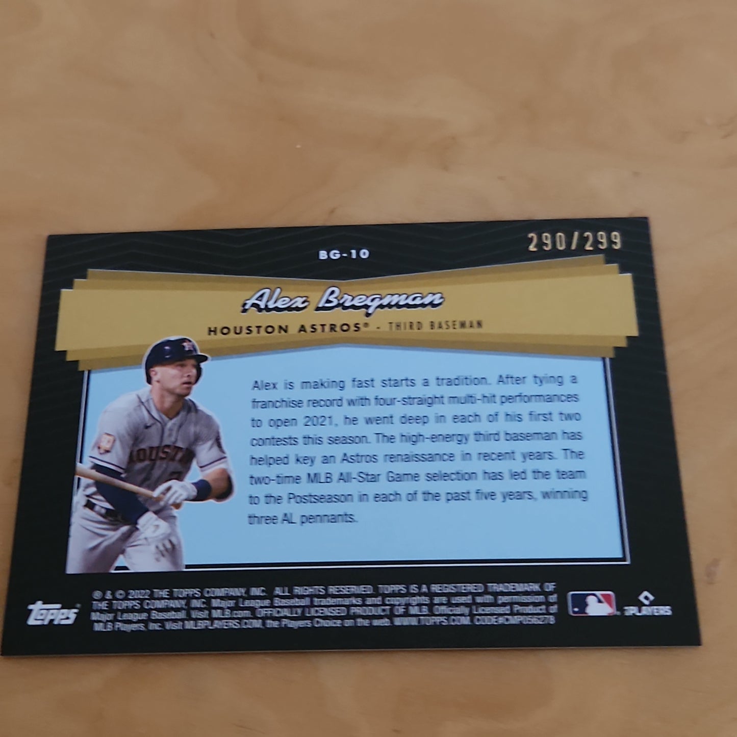 Topps Spectle Black Alex Bregman 290/299 #BG-10