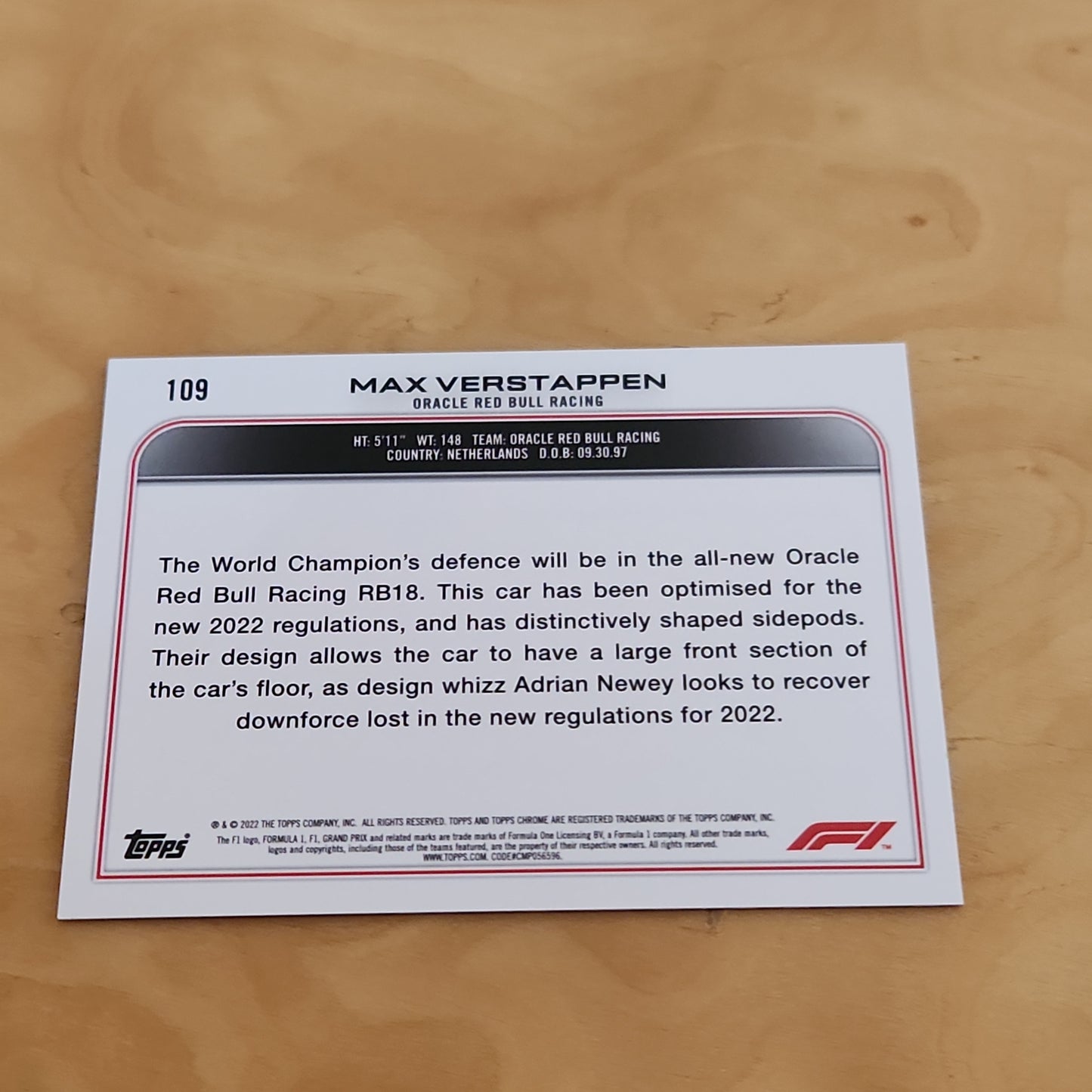 Topps Chrome Checkered Max Verstappen #109