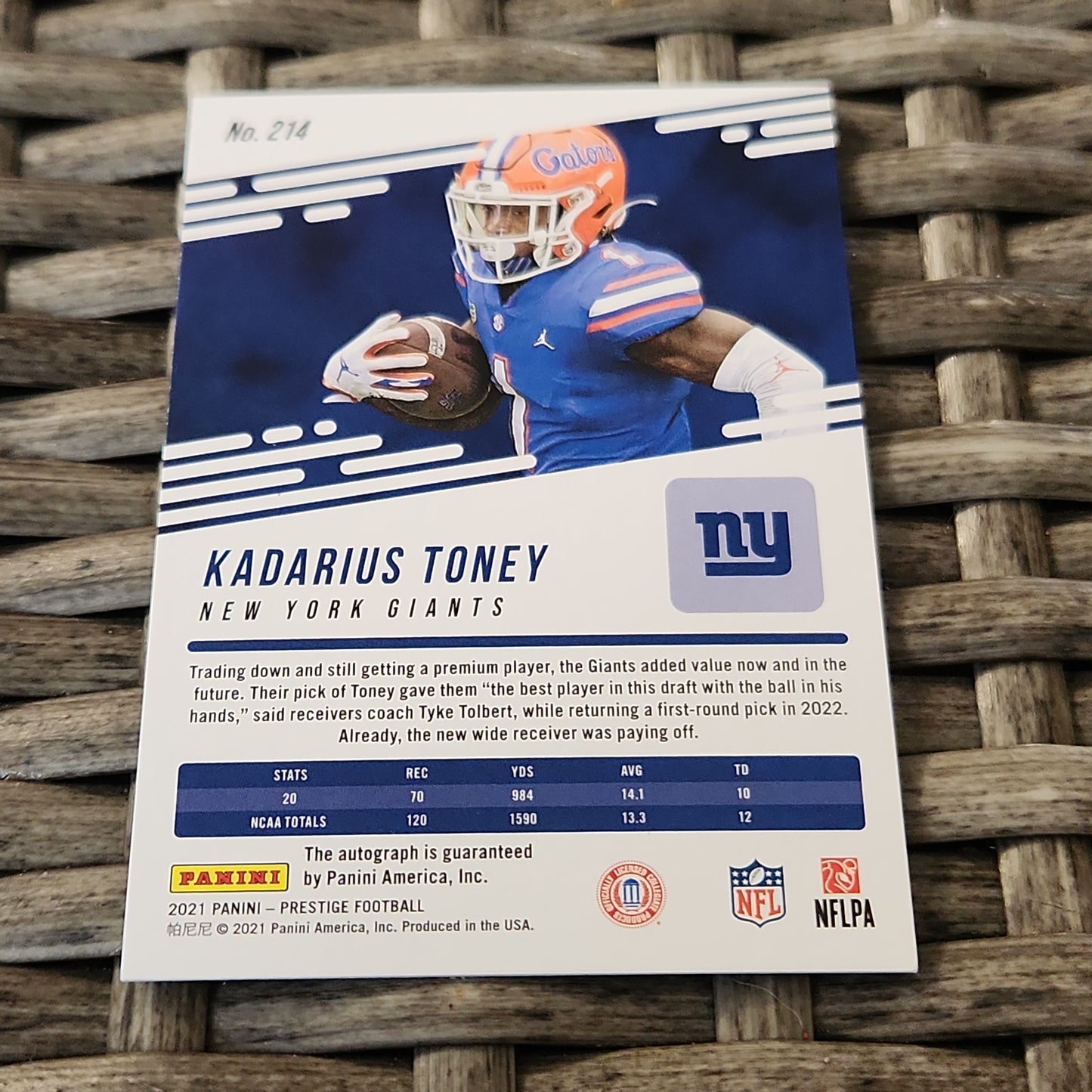 Panini Prestage Red Kadarius Toney RC Auto #214
