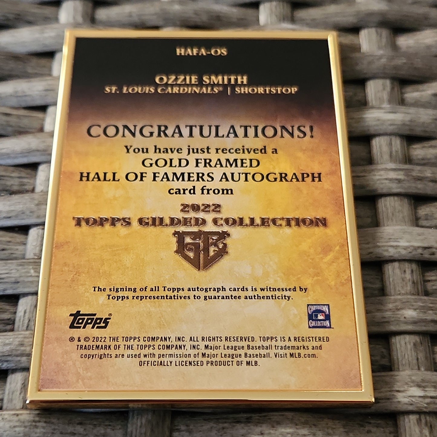 Topps Gilded Collection Ozzie Smith Auto 48/90 #HAFA-OS