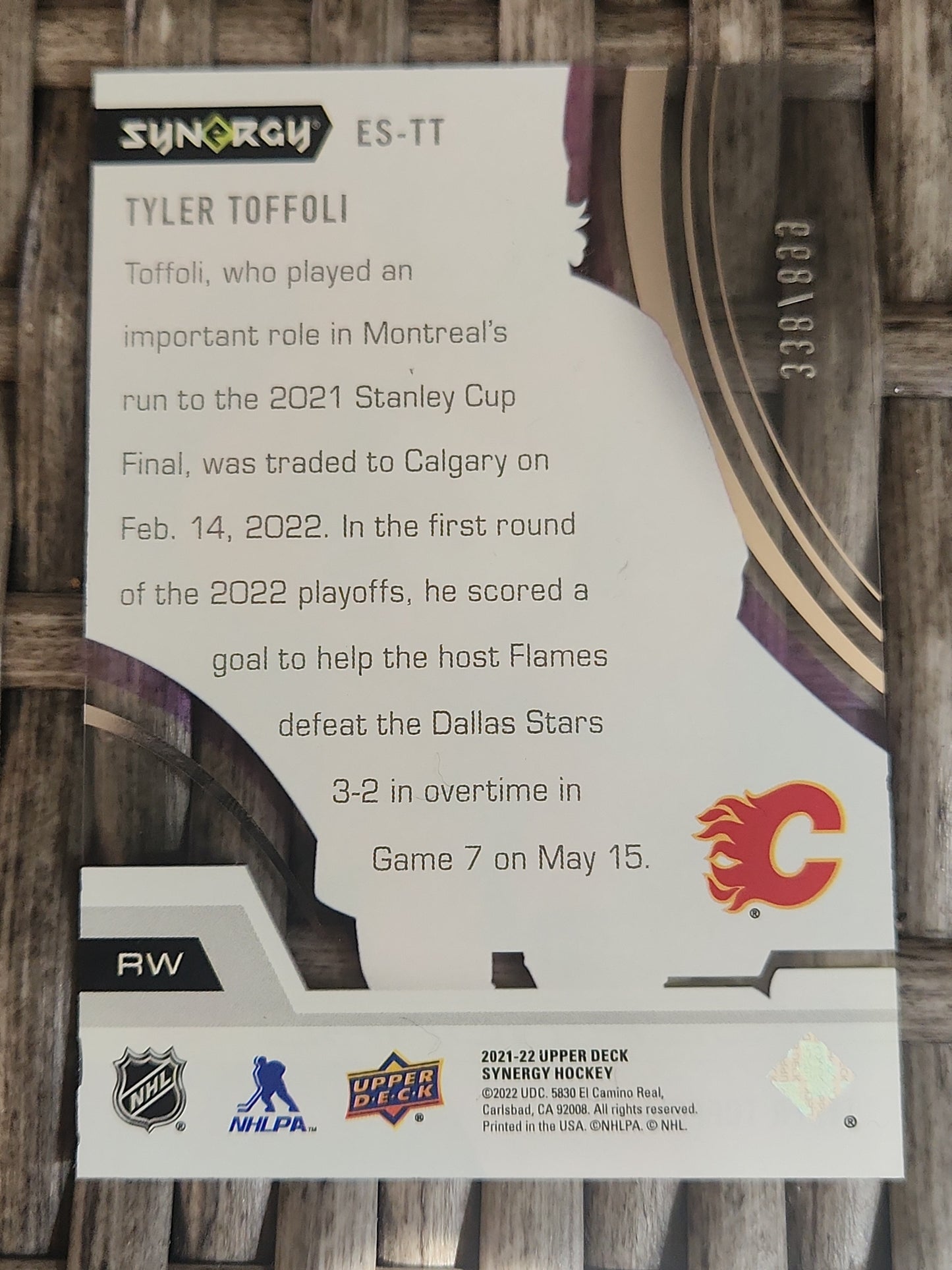 2021-22 UpperDeck Synergy Tyler Toffoli Eceptional Stars 338/899 #ES-TT Calgary Flames