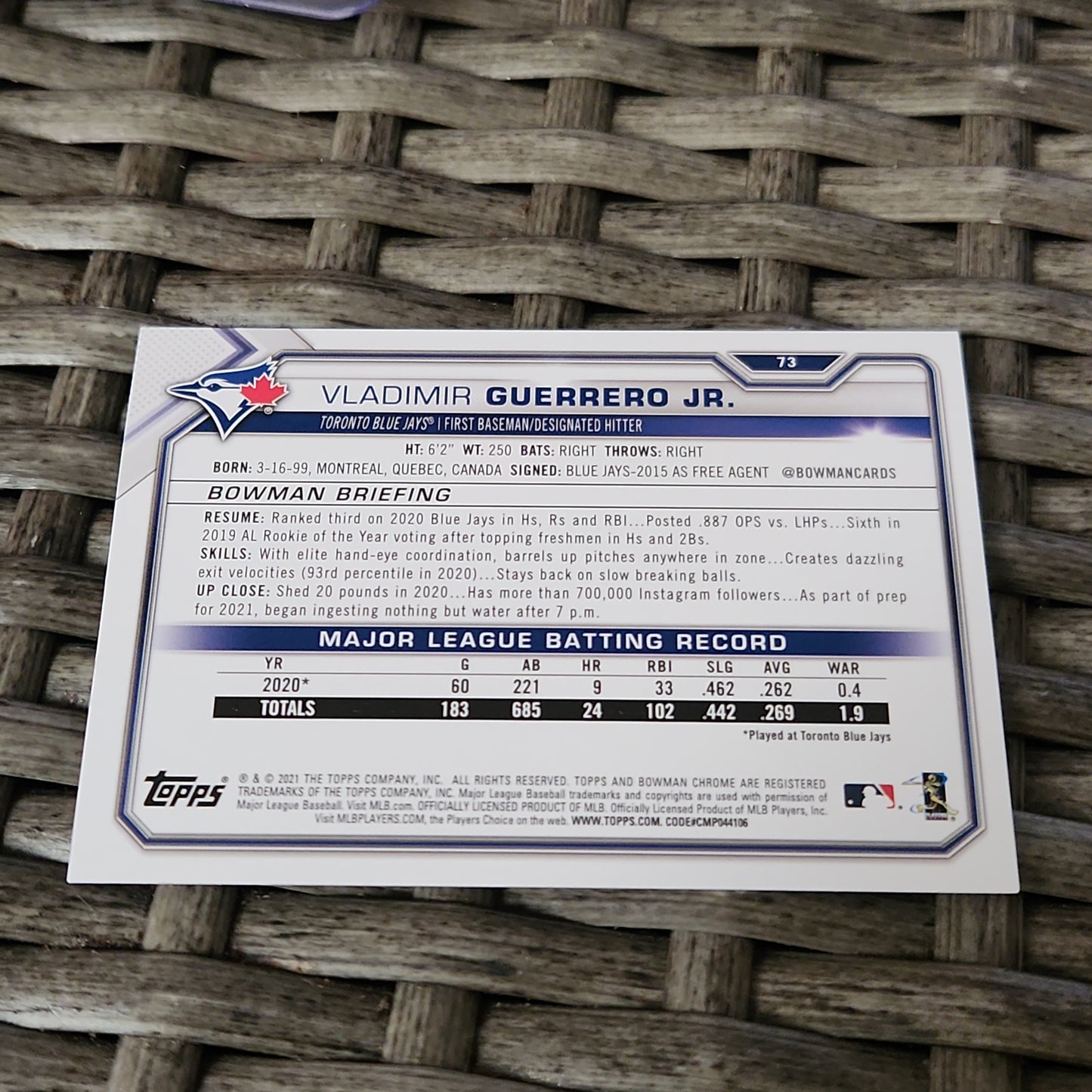 Topps B Vladimir Gurrero Jr. #73