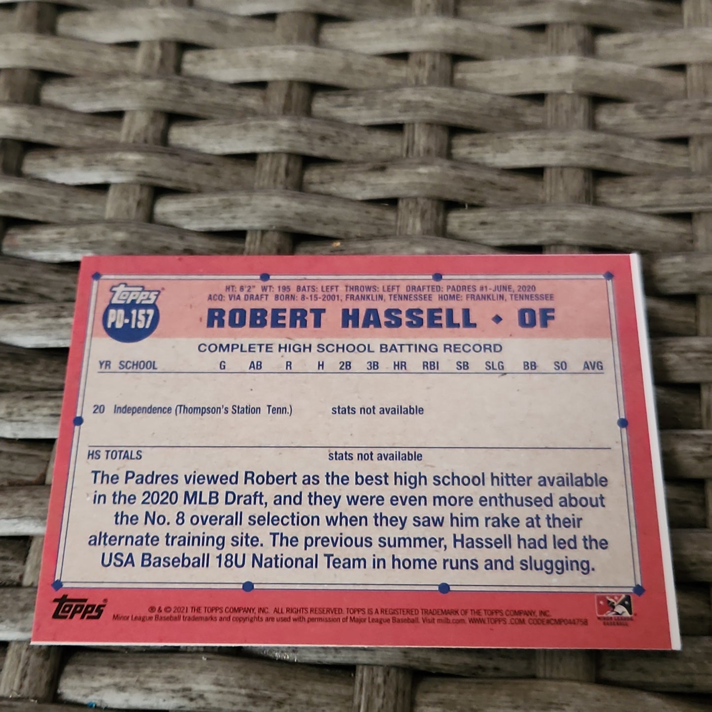 Topps Pro Debut Robert Hassell #PD-157