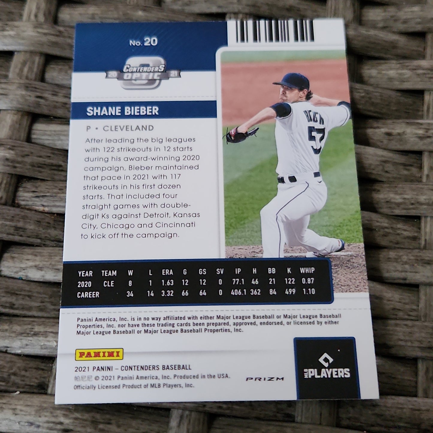 Panini Optic Prizm Conteders Season Ticket Shane Biber #20