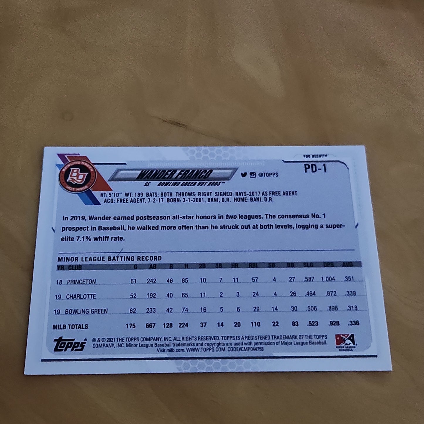Topps Pro Edition Wander Franco #PD-1