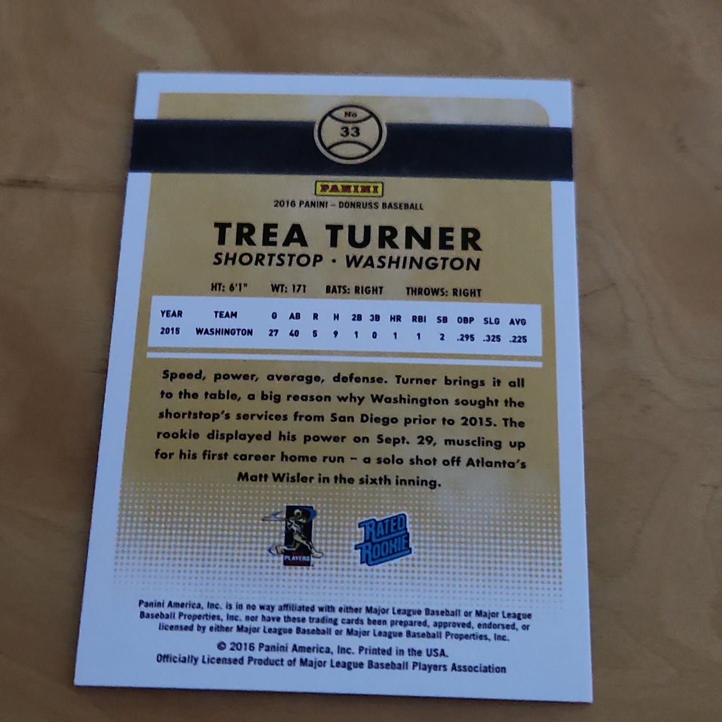 Panini Donruss Rated Rookie Trea Turner #33