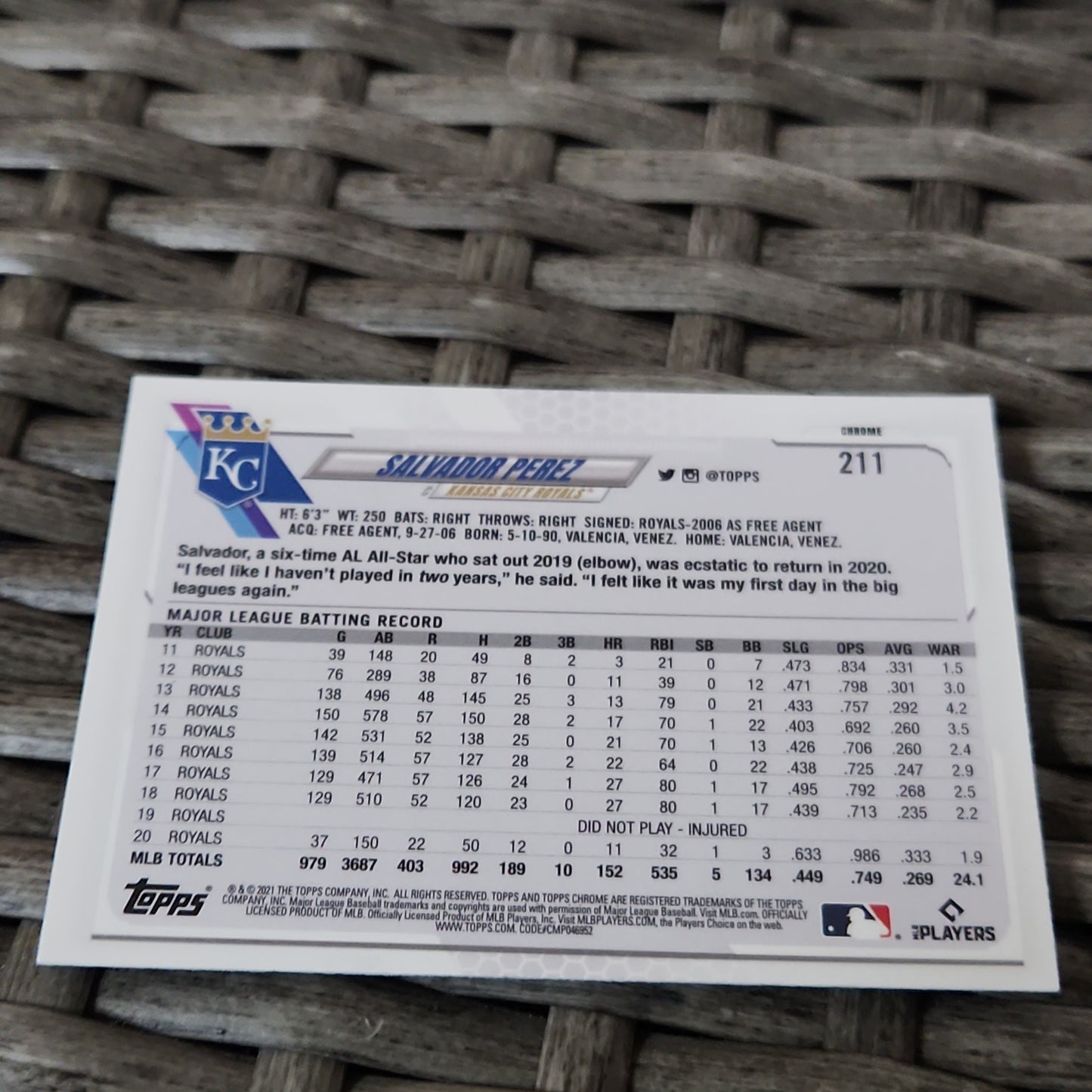 Topps Chrome Blue Saphire Salvador Perez #211