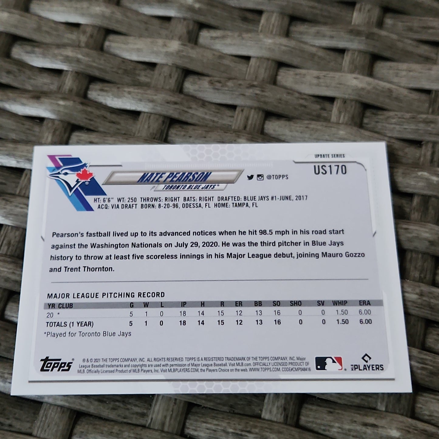 Topps 70th Anniversary Update Series Nate Pearson RC #US170