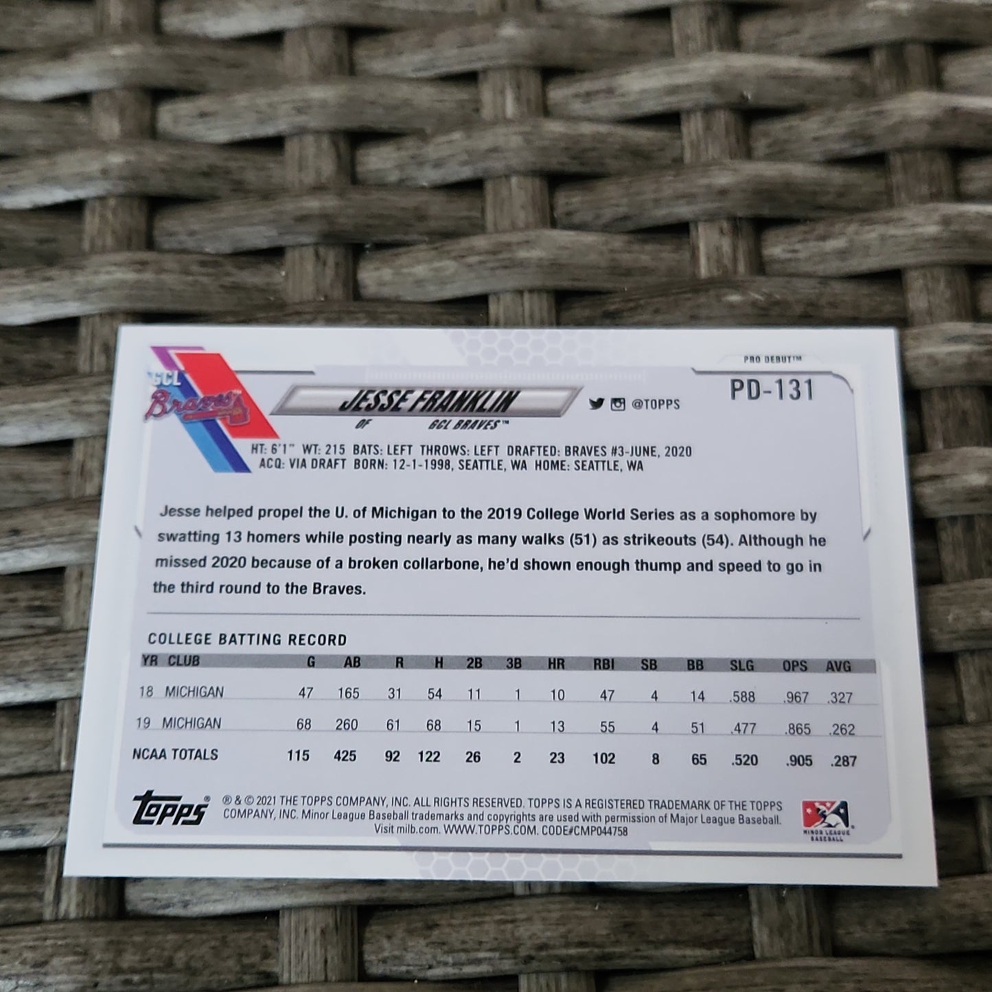 Topps Pro Debut Jesse Franklin #PD-131