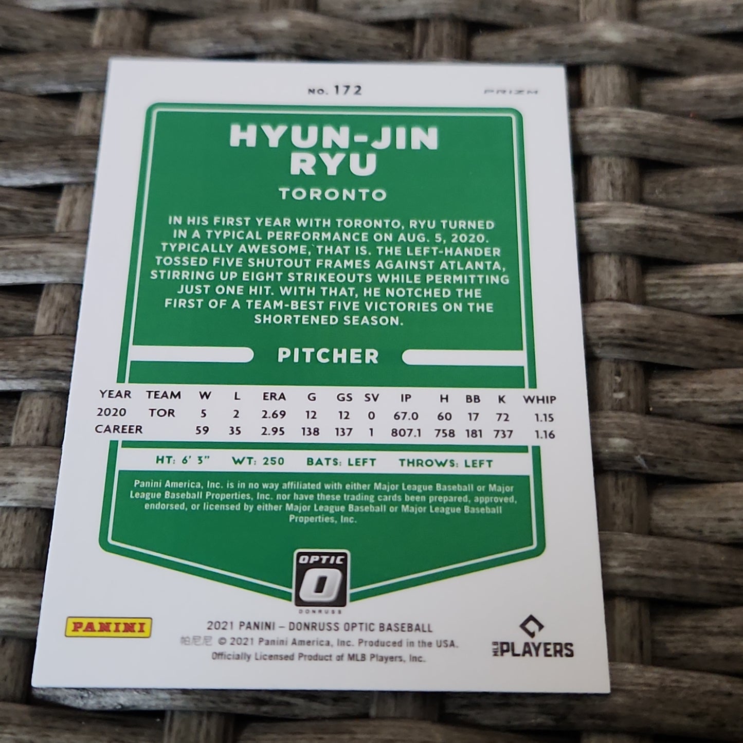 Panini Prizm Optic Hyun-Jin Ryu #172