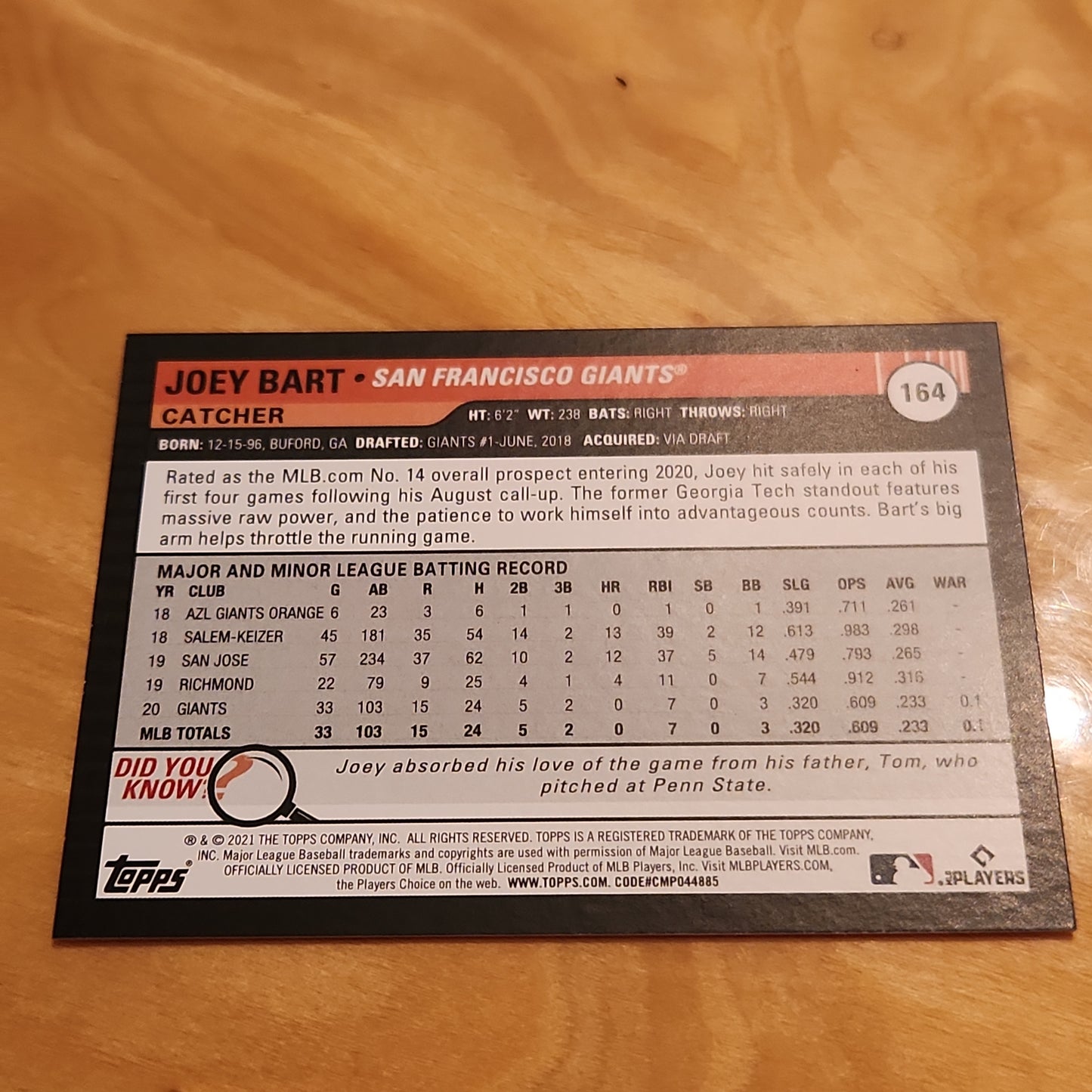 Topps BL Joey Bart RC #164