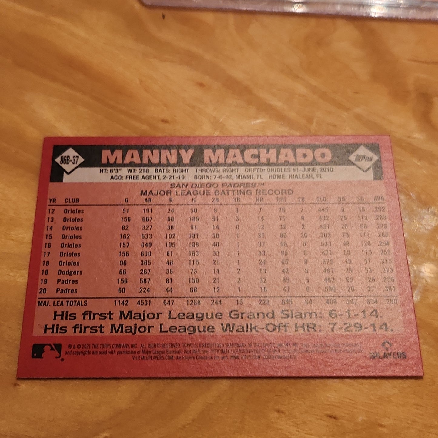Topps 35th Anniversary Manny Machado #86B-37