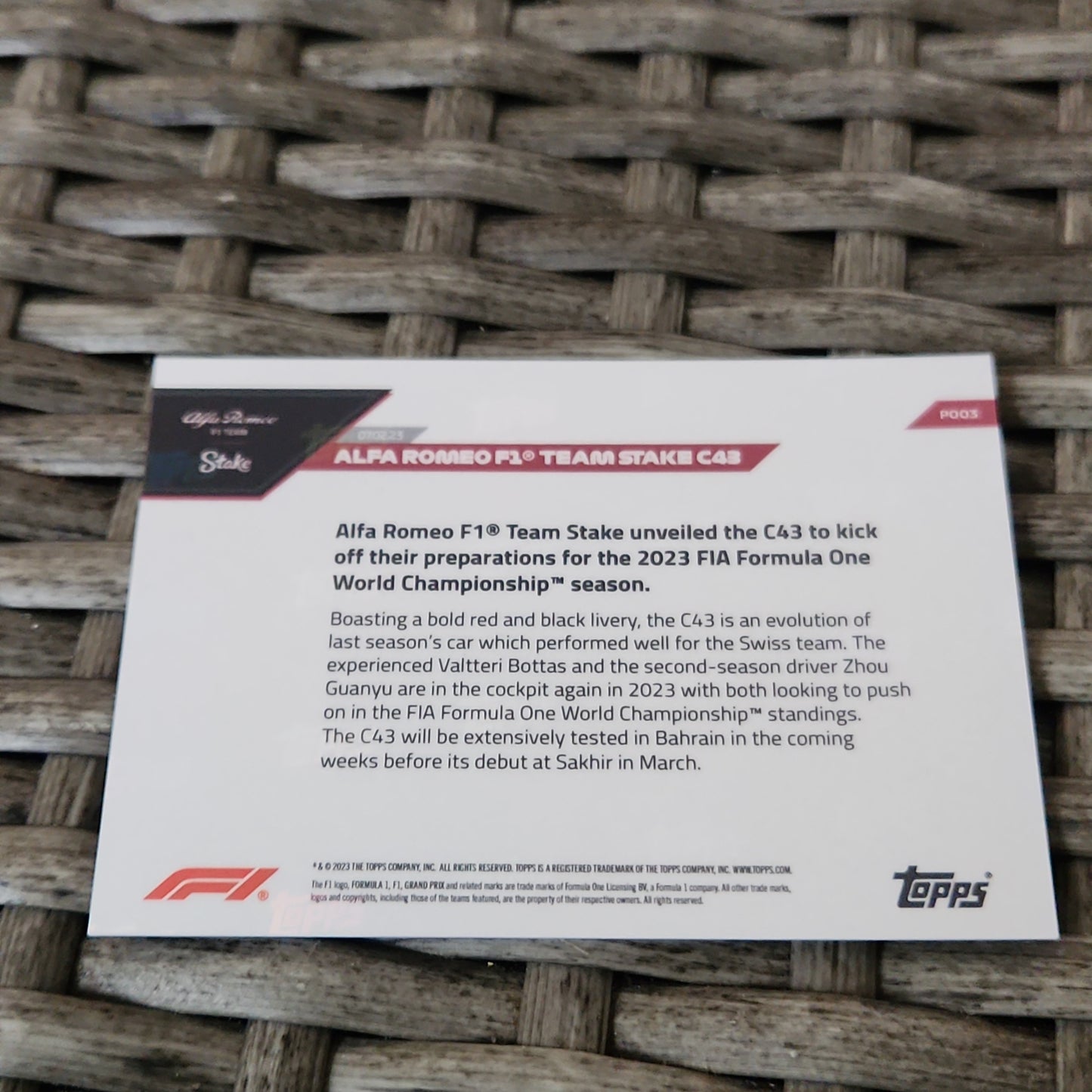 Topps Now Alfa Romeo 1 Team Stake C43 #P003
