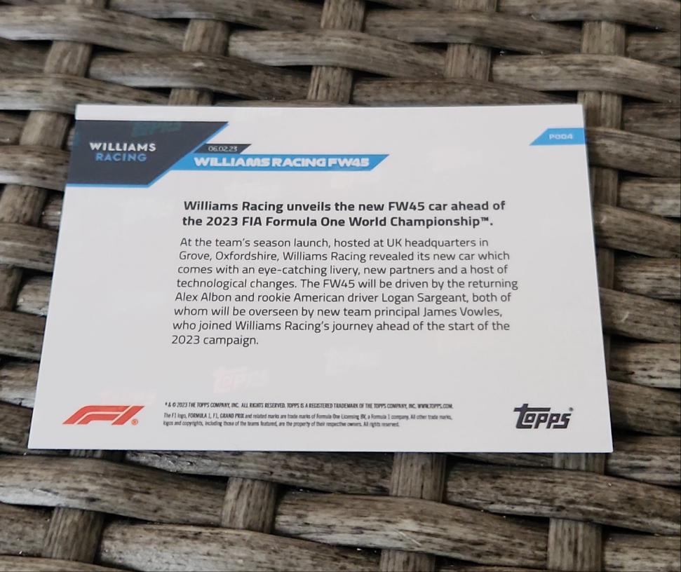 Topps Now Willams Racing FW45 #POO4