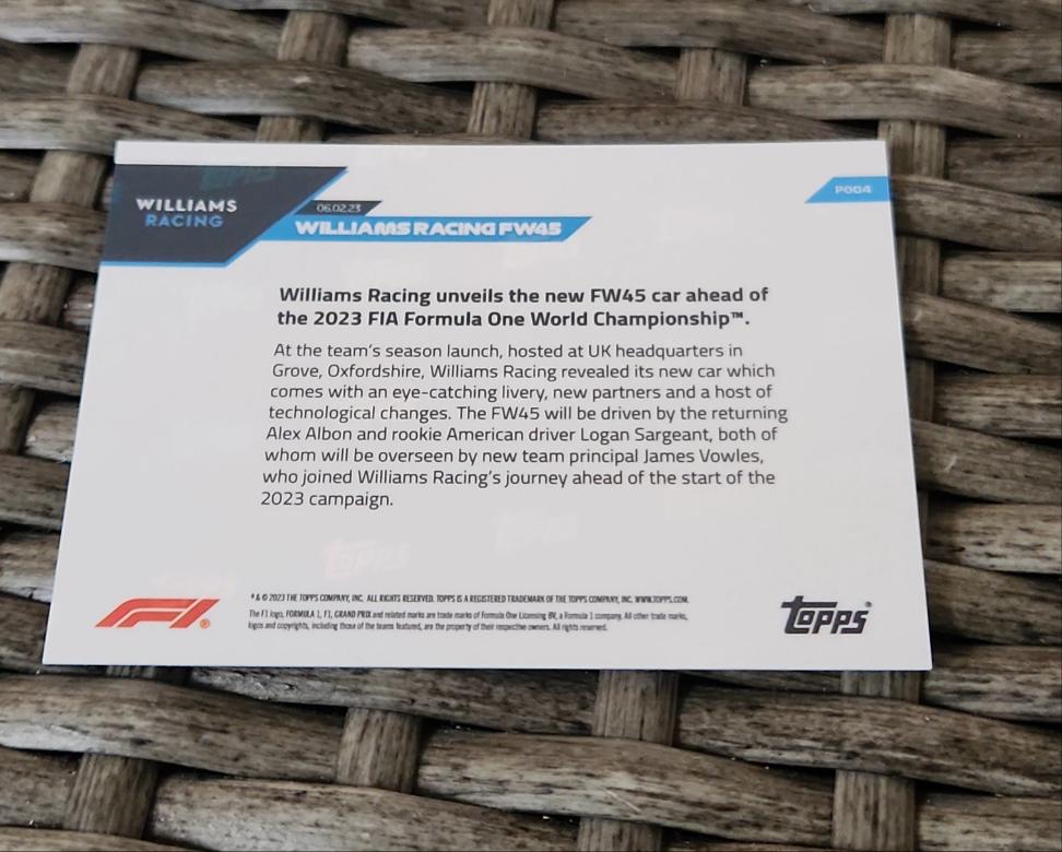 Topps Now Willams Racing FW45 #POO4