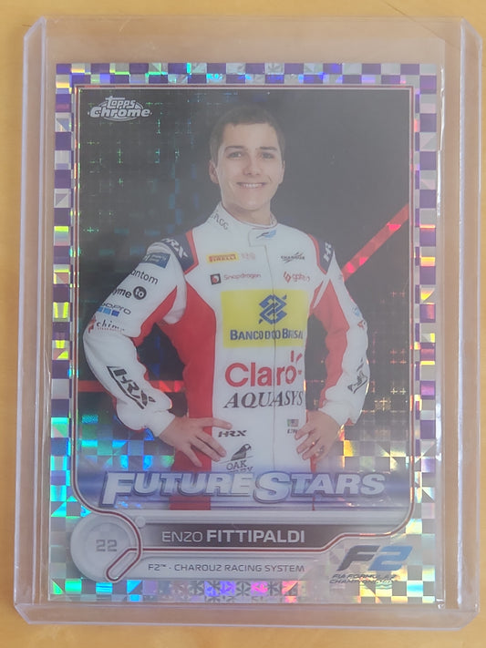 2022 Topps Chrome F1Enzo Fittipaldi Future Stars F F2 Purple Checker Flag X Refractor #95 Charouz Racing System
