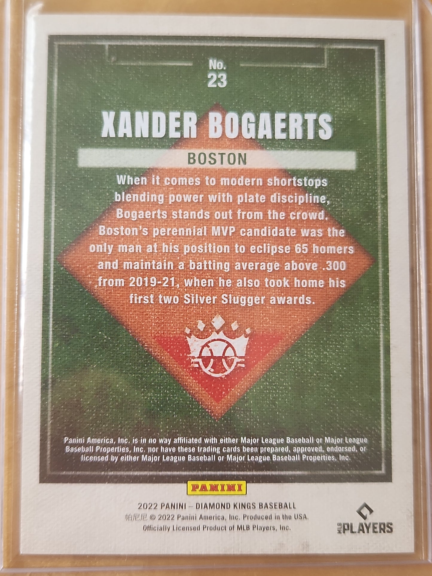 2022 Panini Diamond Kings Baseball Xander Bogaerts Purple Border #23 Boston Red Sox