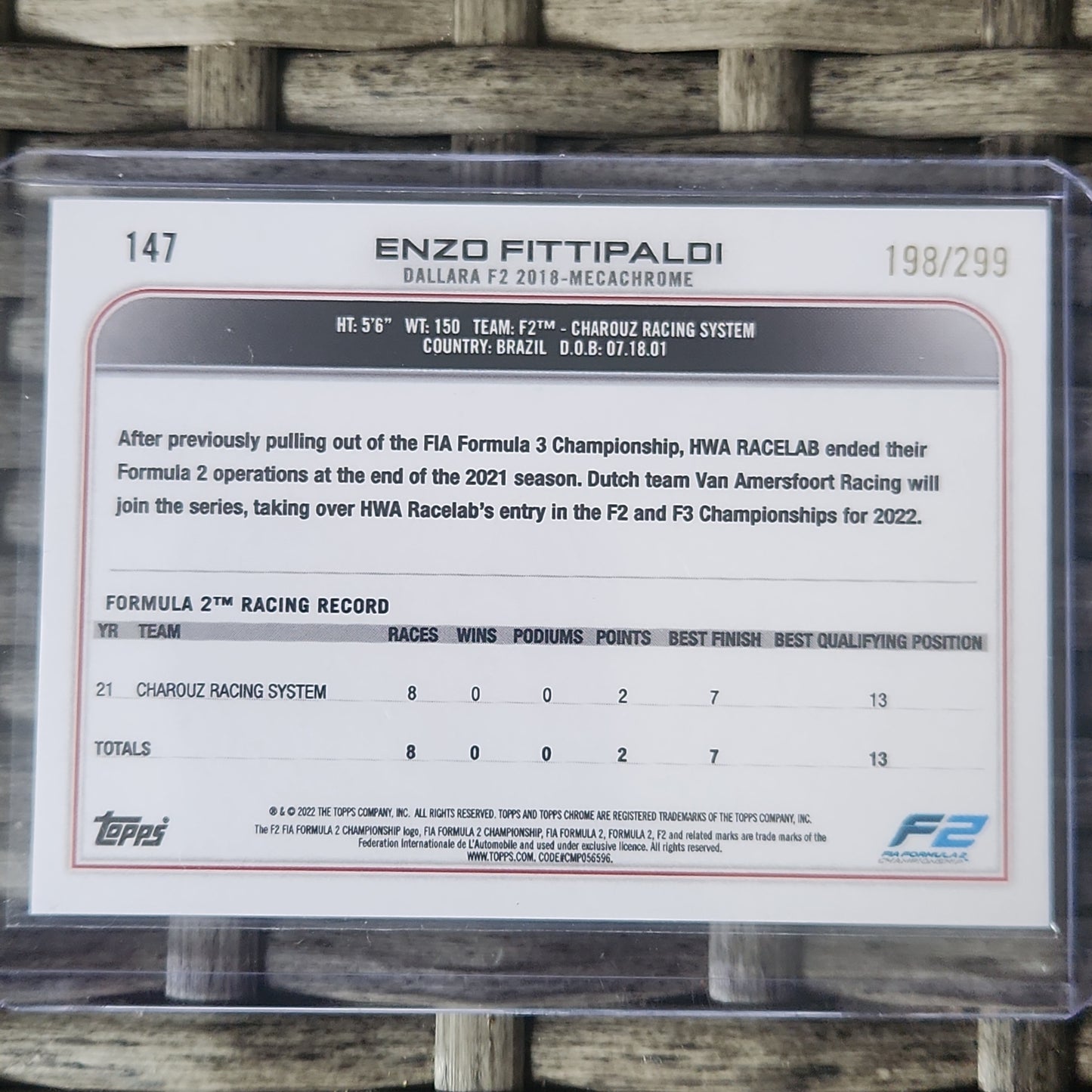 2022 Topps Chrome F1Enzo Fittipaldi F2 Mini Diamond 094/299 #147 Dallara F2 2018-Mecachrome