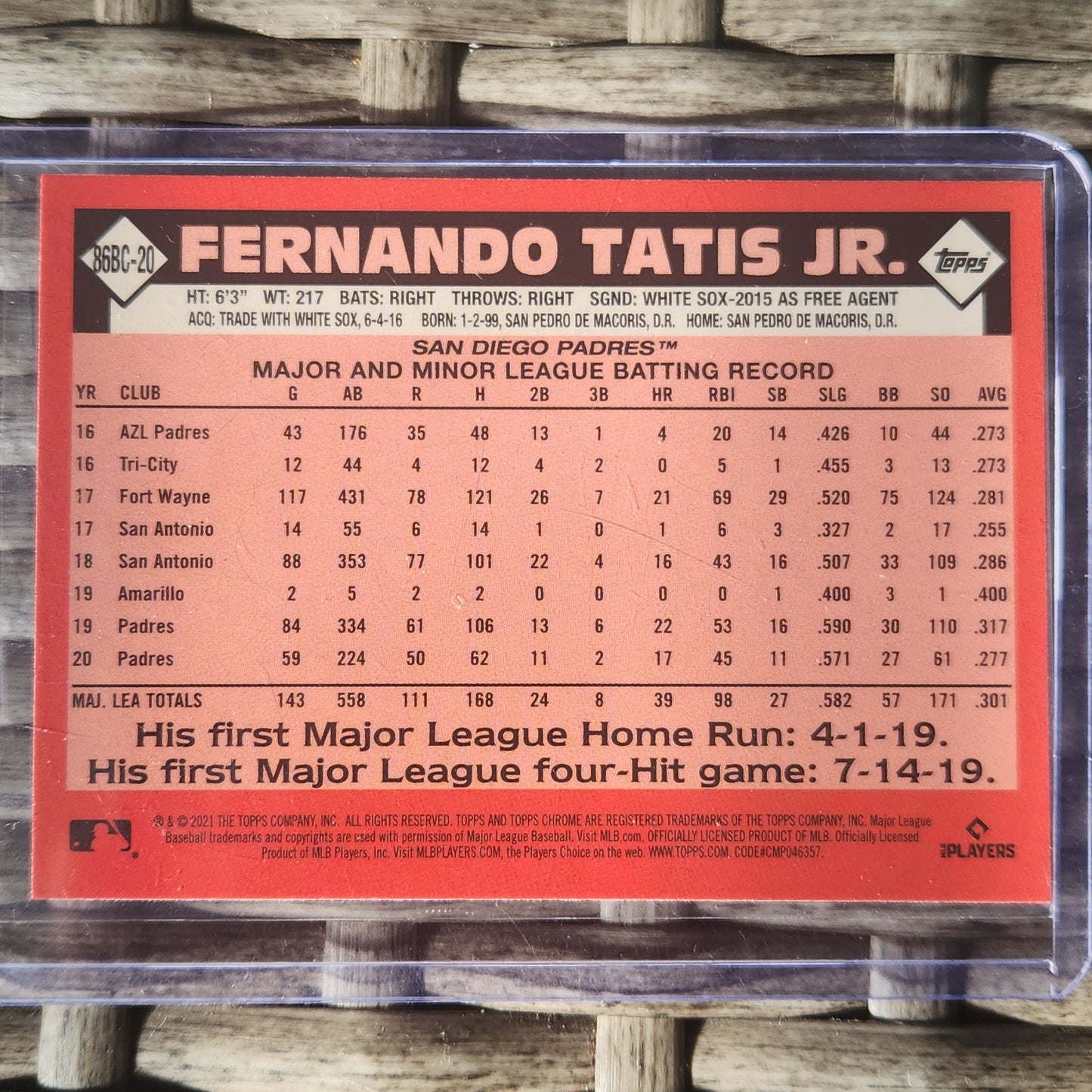 2021 Topps Chrome Fernado Tatis Jr. Refractor 35th anniversary #86BC-20 San Diego Padres