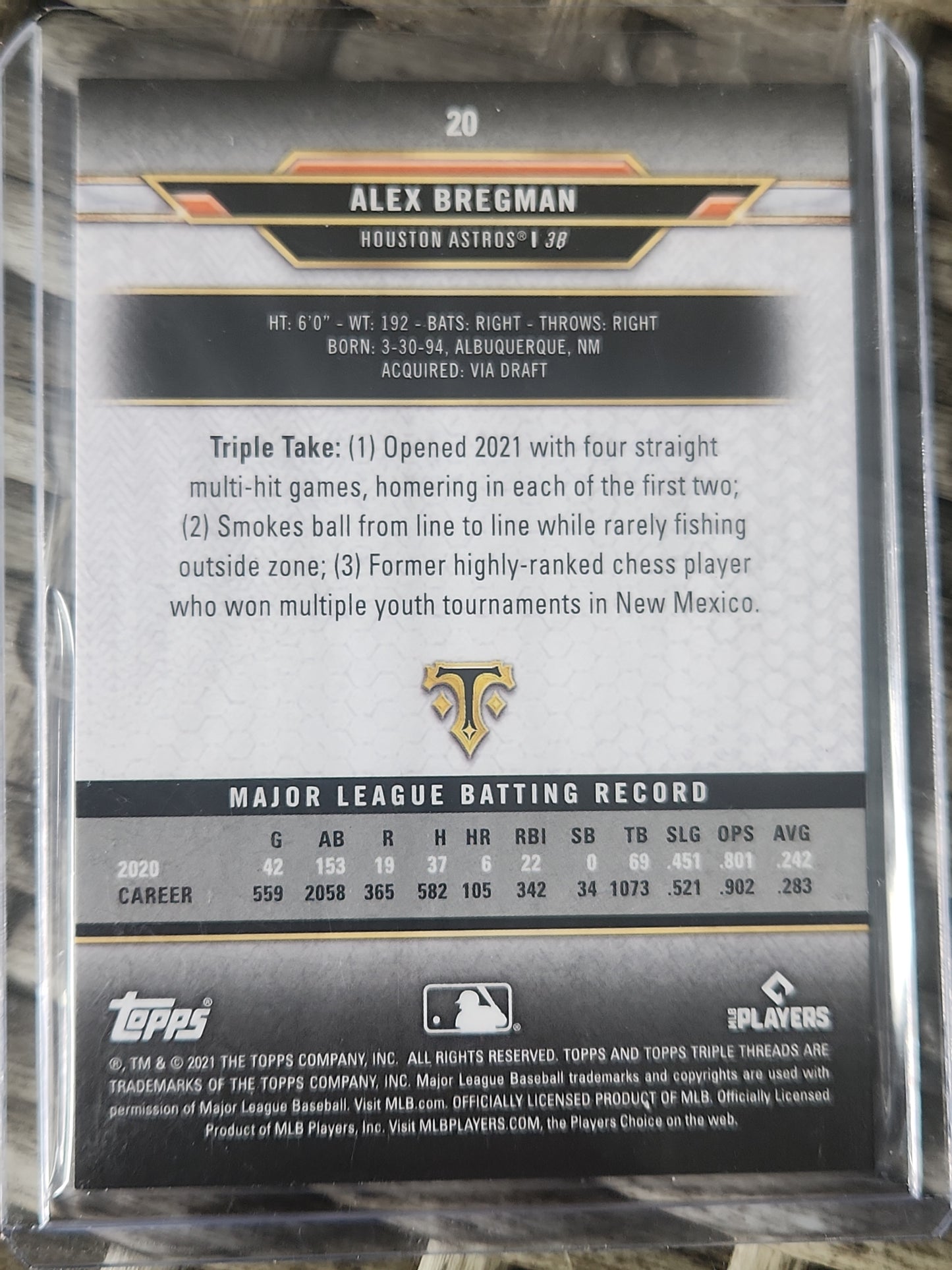 2021 Topps Triple Threads Alex Bregman #20 Houston Astros