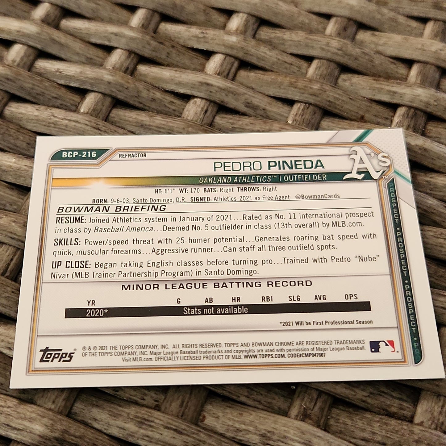 Topps 1st B Holo Chrome Pedro Pineda 172/499 #BCP-216