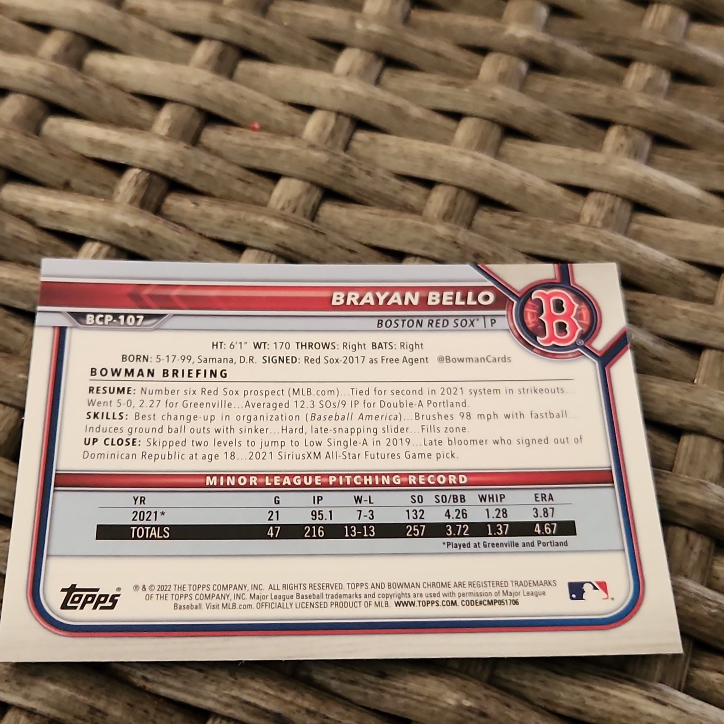 Topps 1st B Chrome Bryan Bello #BCP-107