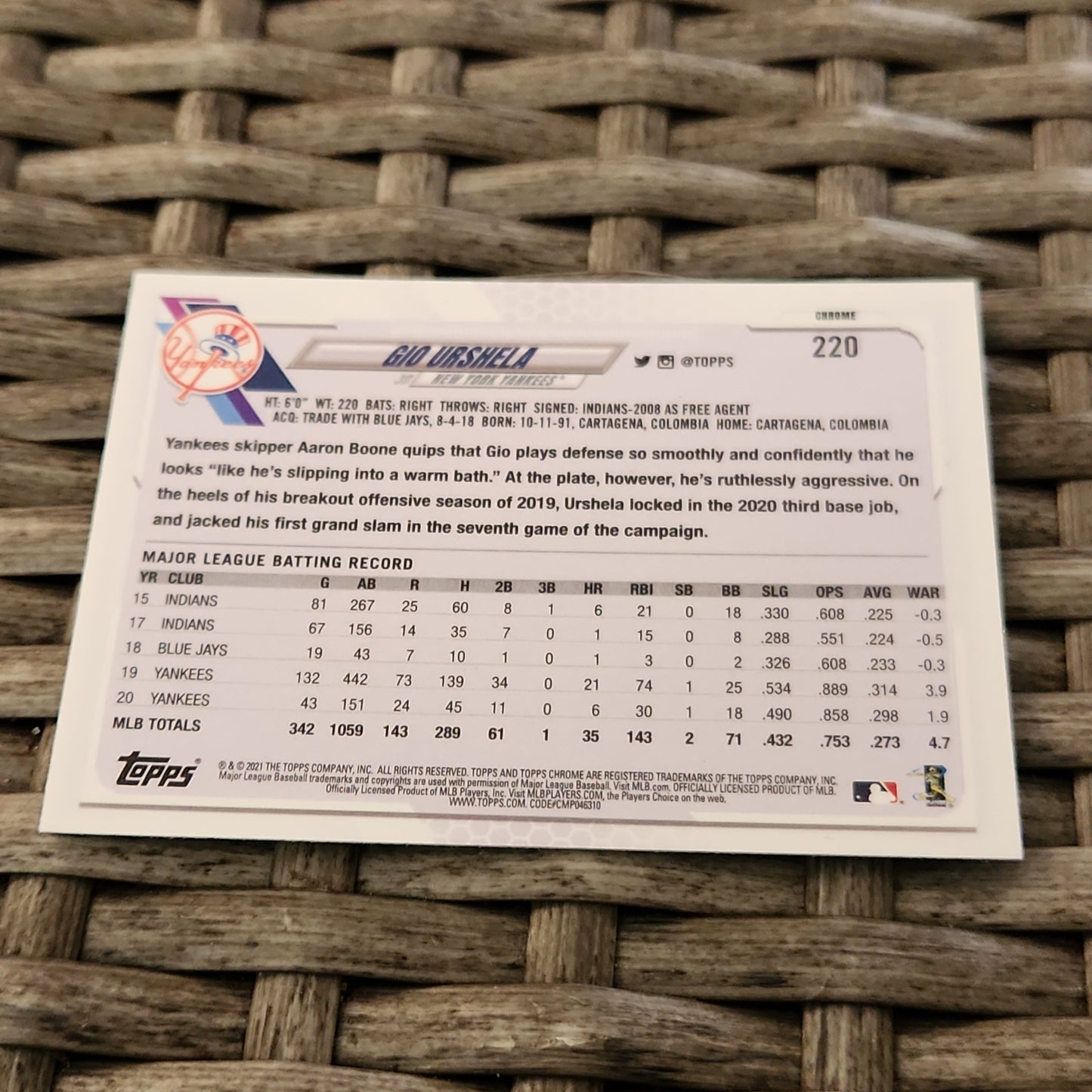 Topps Chrome Negative Refractor Gio Urshela #220