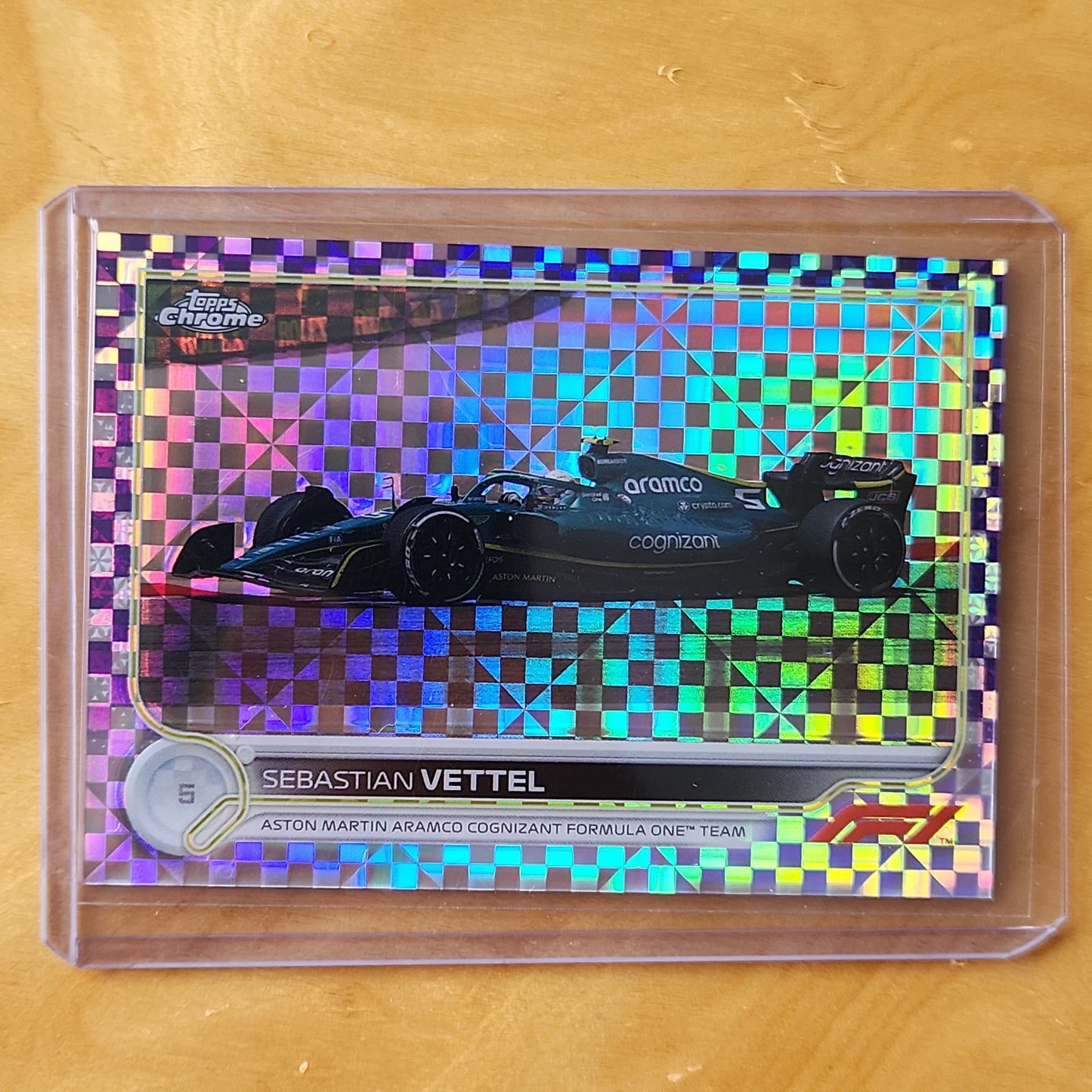 2022 Topps Chrome F1 Sebastian Vettel Purple Checker Flag X Refractor 101/199 #113 Aston Martin Aramco Cognizant Formula One Team