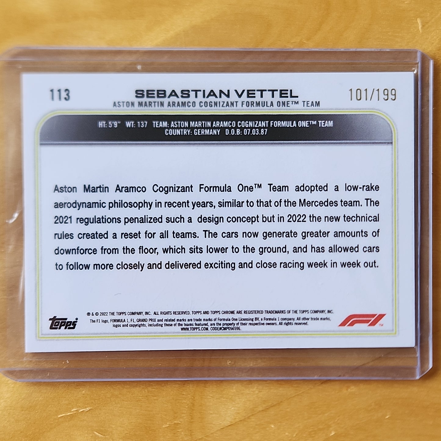 2022 Topps Chrome F1 Sebastian Vettel Purple Checker Flag X Refractor 101/199 #113 Aston Martin Aramco Cognizant Formula One Team