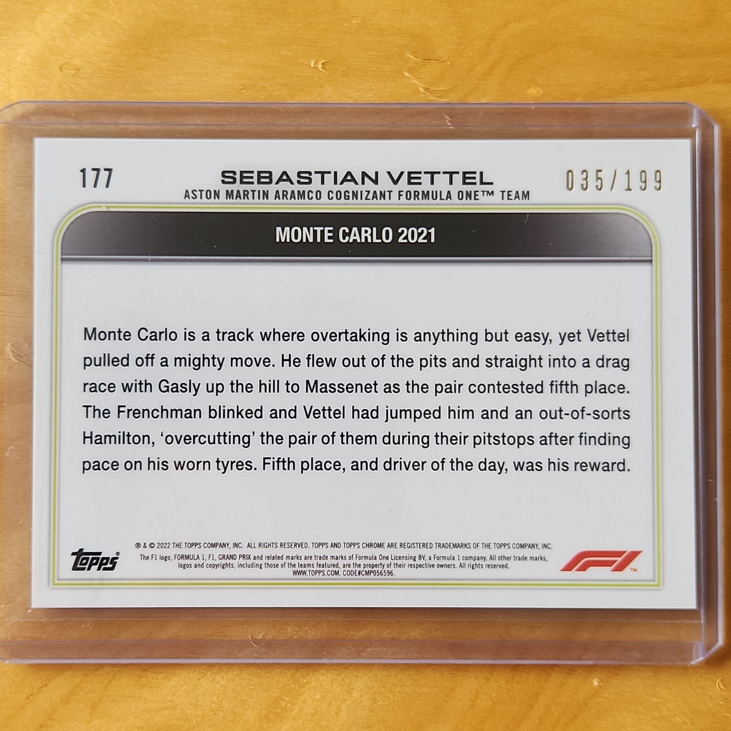2022 Topps Chrome F1 Sebastian Vettel Purple Green Spahire 035/199 #177 Aston Martin Aramco Cognizant Formula One Team