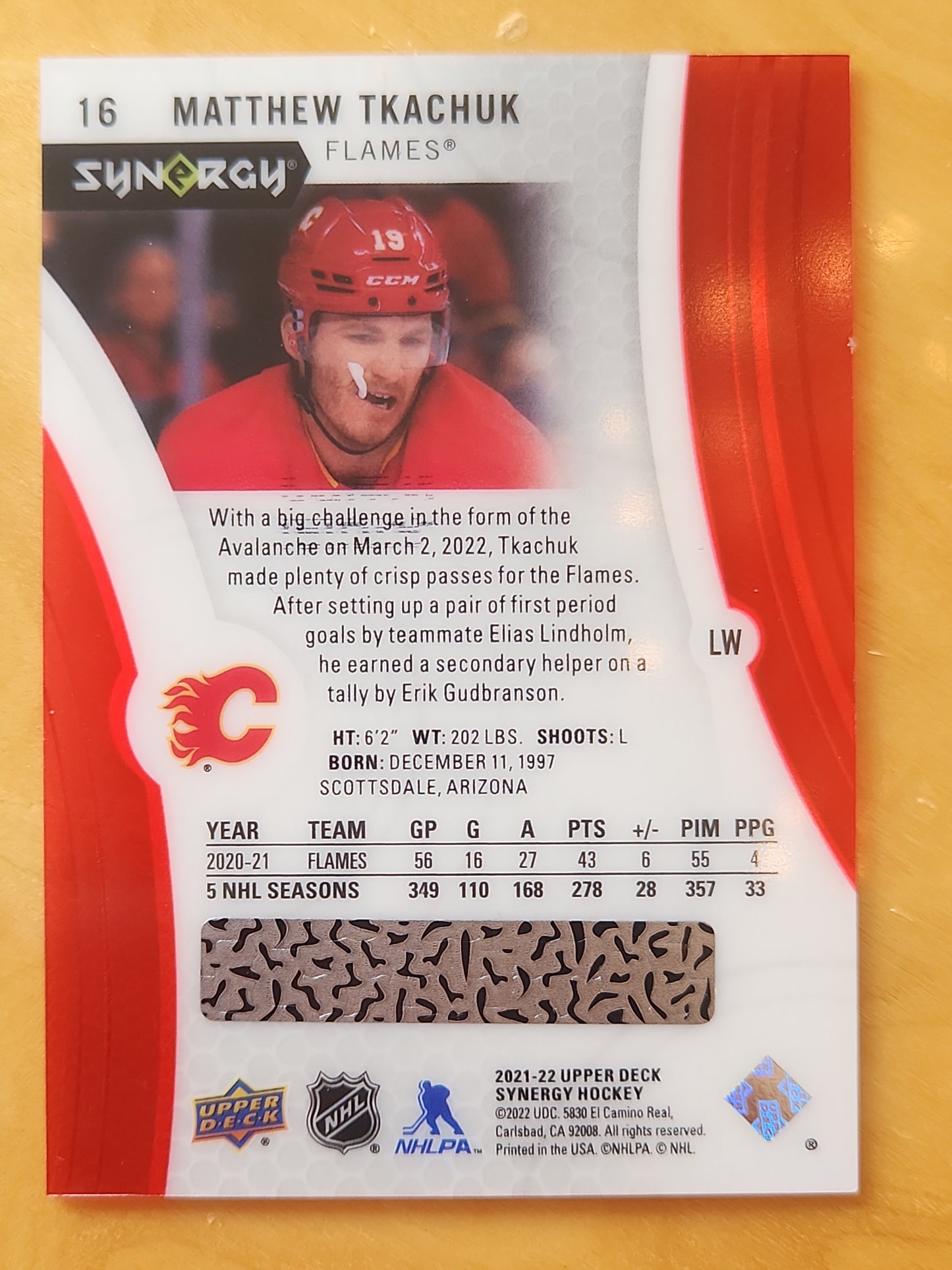 2021-22 Upper Deck Synergy Matthew Tkachuk #16 Calgary Flames