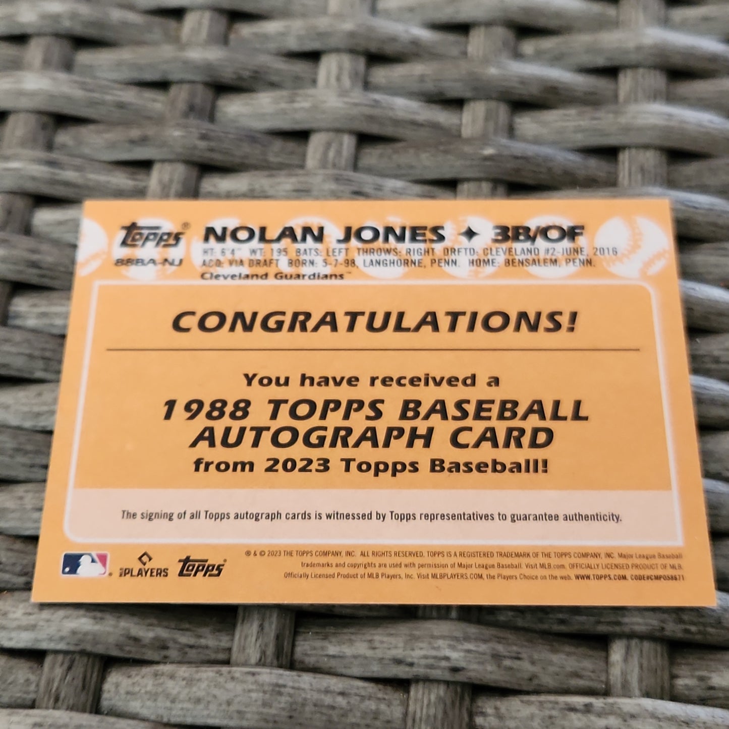 Topps 35th Anniversary Nolan Jones RC Auto #88BA-NJ