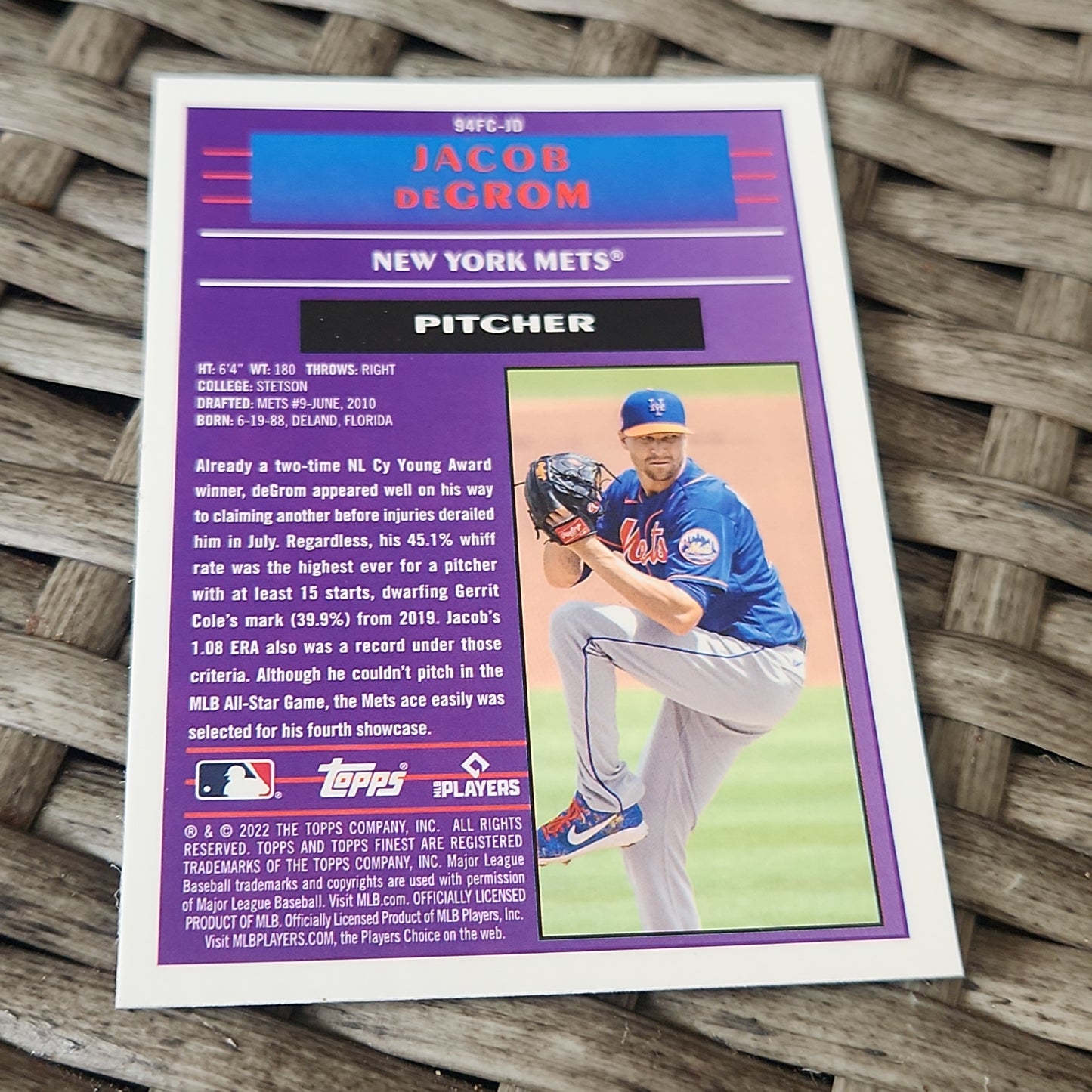 Topps Finest Corner Stone Jacob DeGrom #94FC-JD