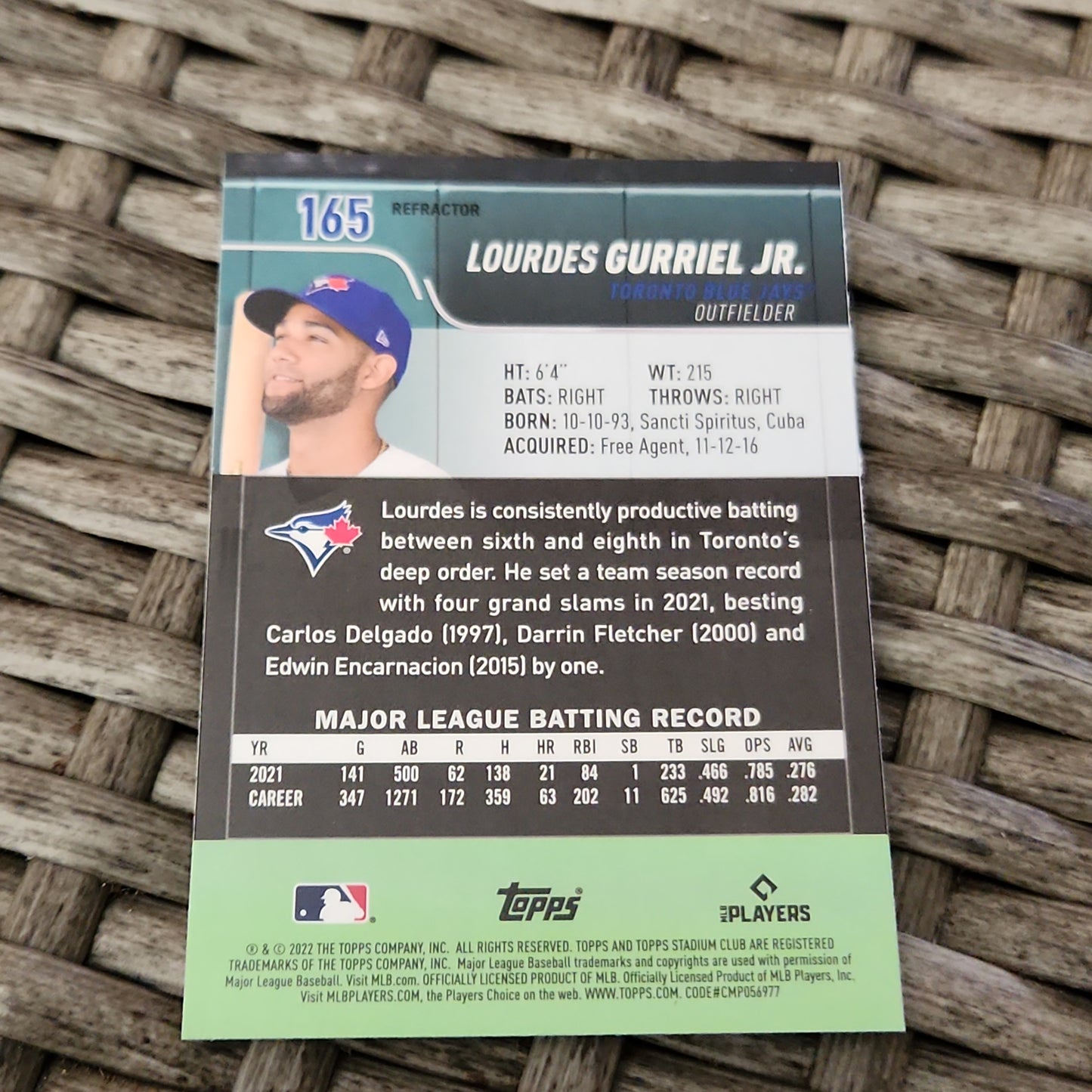 Topps Stadium Chrome Refractor Lourdes Gurriel Jr. #165