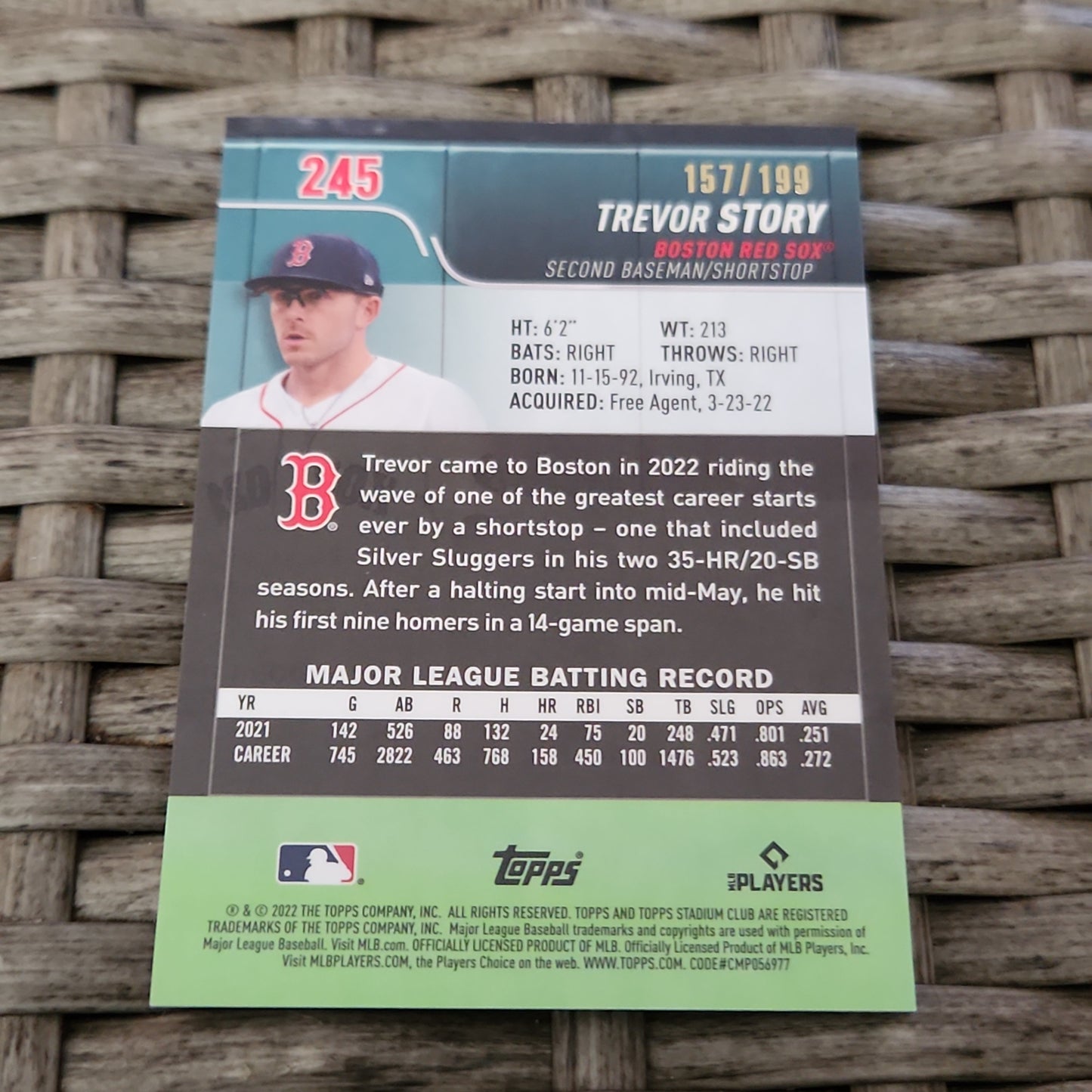 Topps Stadium Chrome Blue Trevor Story 157/199 #245