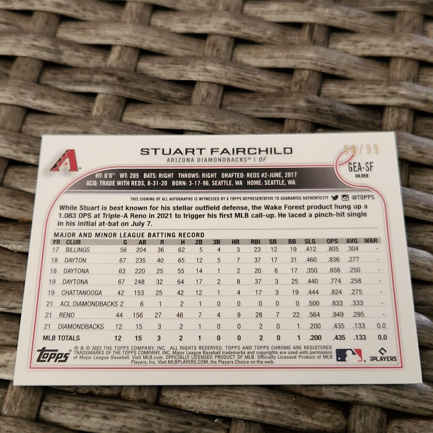 Topps Chrome Gilded Stuart Fairchild RC Auto 98/99 #GEA-SF