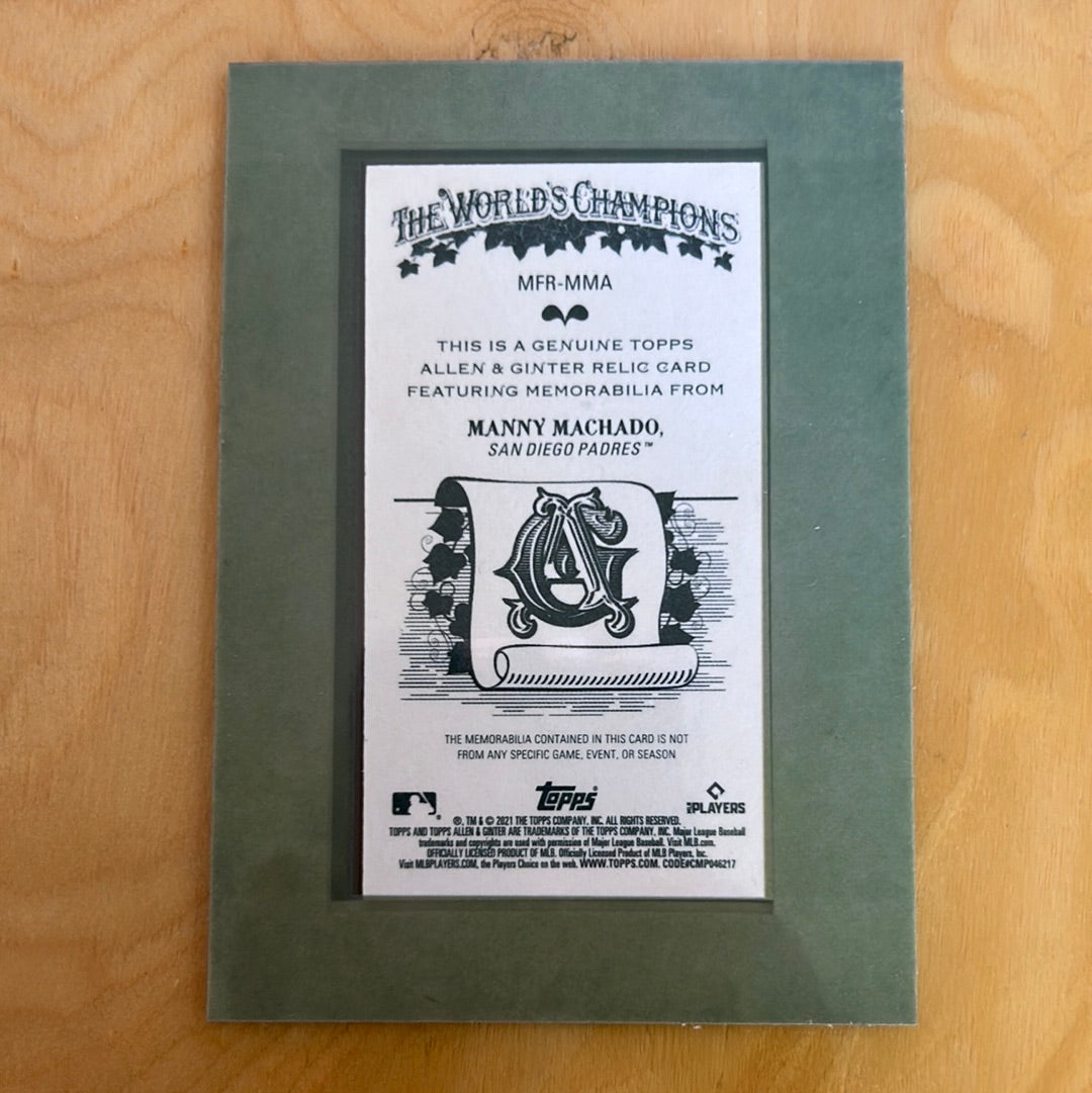 Topps Allen & Ginter Relic Patch Manny Machado #MFR-MMA