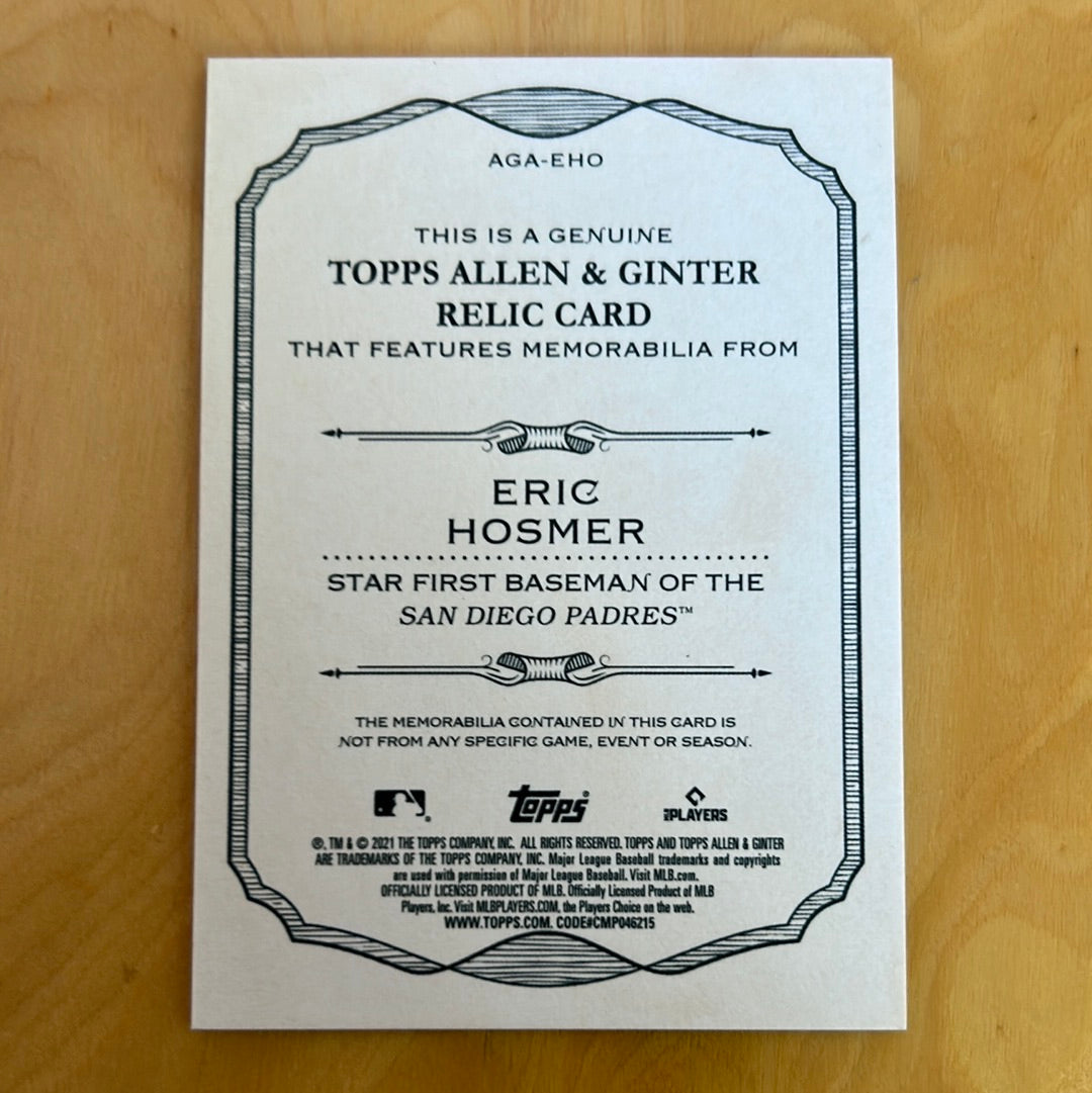 Topps Allen & Ginter Relic Patch Eric Hosmer #AGA-EHO