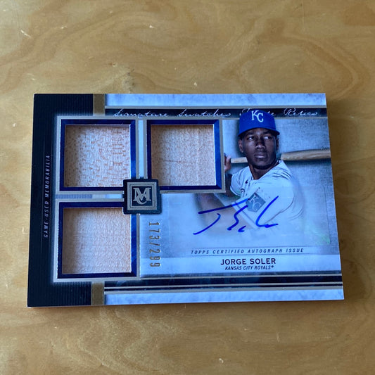 Topps Museum Collection Triple Relic Patch Auto Jorge Soler 173/299 #SSTA-JS